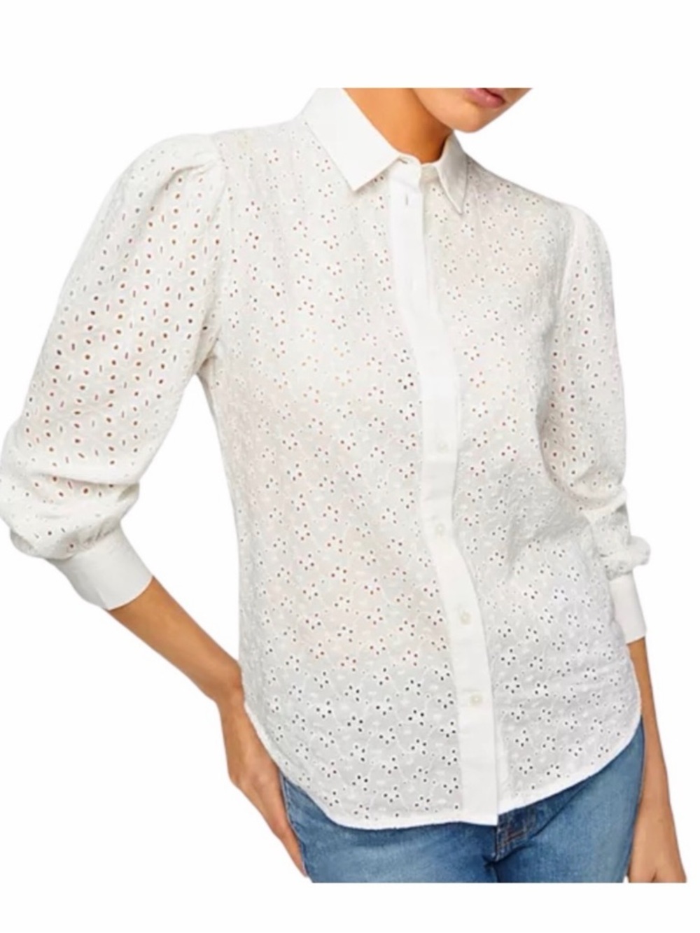 7 for All Mankind White Eyelet Button-Up Blouse